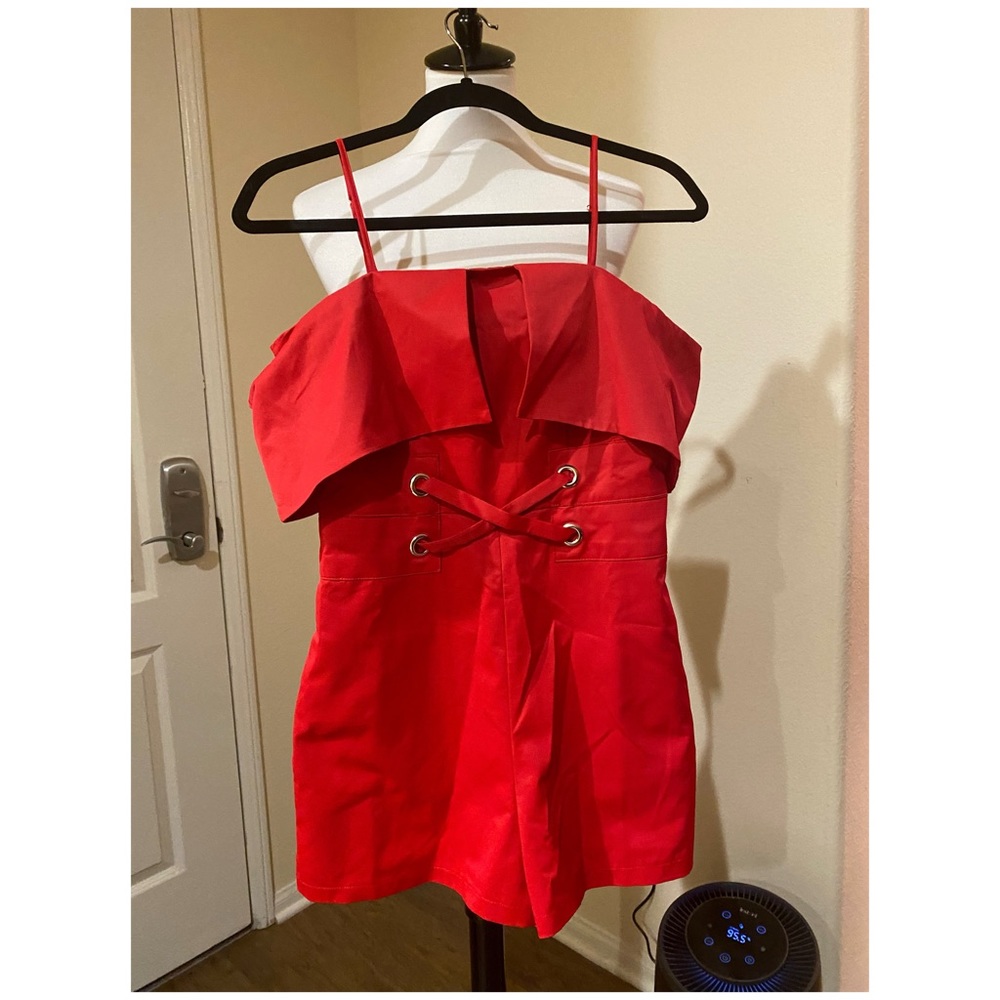 Red Lace Up Romper